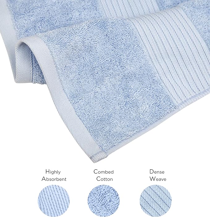 Luxury Oversized Bath Towels | 650 GSM, 34" x 56" | Hotel Quality, Soft & Highly Absorbent | Quick Dry, Thick, Combed Cotton Bathroom Towels | Sky Blue - 4 Pack