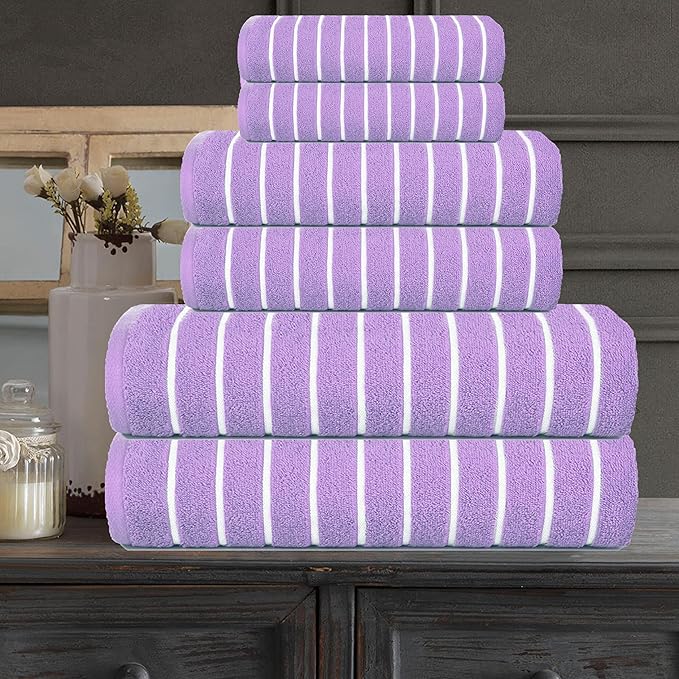 CASA COPENHAGEN Ecstatic 6Pcs 100% Egyptian Cotton Large Designer Towels Gift Set- Purple Rose, 600GSM, 2Bath 2Hand 2Washcloths, Bath Towels for Bathroom Set for Women & Men