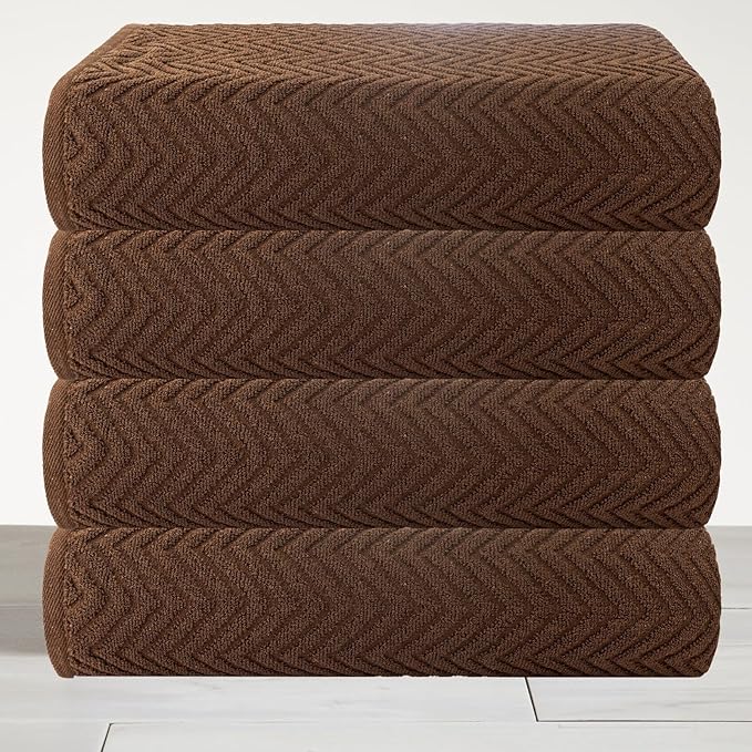 CASA COPENHAGEN EcoWave 4Pcs 100% Cotton Large Designer Towels Gift Set- Toffee, 55"x27", 4Bath Towels for Bathroom (Box Pack, Set for Women & Men)