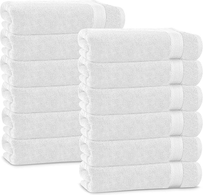 Linteum Textile Supply Luxury Hair Towels 100% Ring Spun Cotton Towel for Women, Men, Kids | 20x40 inches Quick Dry Towels for Gym, Beauty, Spa, Salon | Pack of 12 | White | Superior Soft Touch