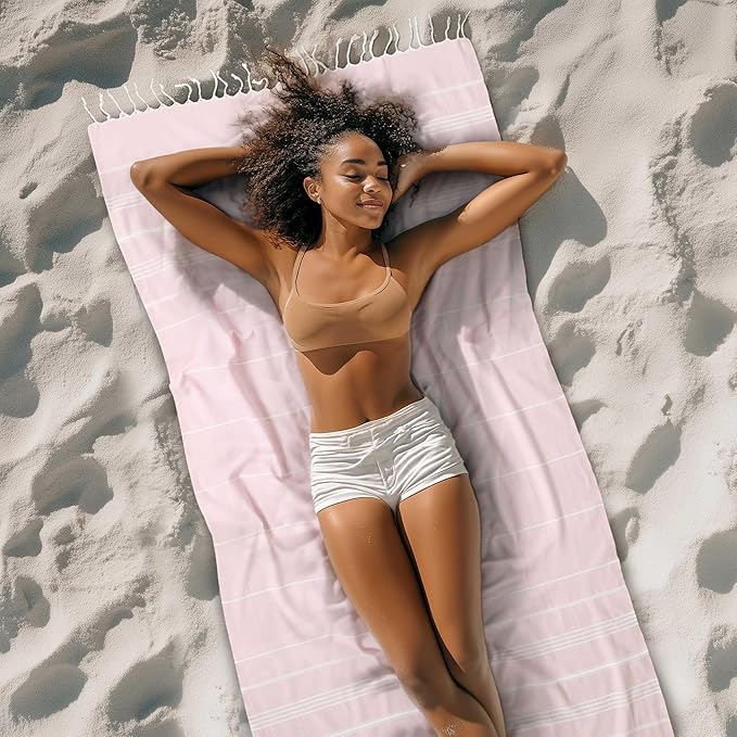 Cacala Lightweight and Thin Turkish Beach Towel 100% Cotton Sand-Free and Quick-Drying Goodness Perfect as an Extra Large Travel Towel, Beach Accessory, or Gift for Beach Lovers, 37 x 70