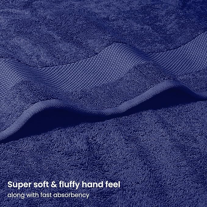 BIOWEAVES 100% Organic Cotton 700 GSM Plush Luxury Bath Towels for Bathroom 30" x 58" GOTS Certified - Navy Blue, Pack of 2