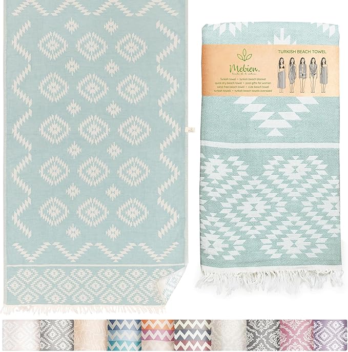 Turkish Beach Towel (35”x67”) – 100% Cotton, Quick Dry, Lightweight, Oversized Beach Towel for Pool & Travel - Pastel Teal Color