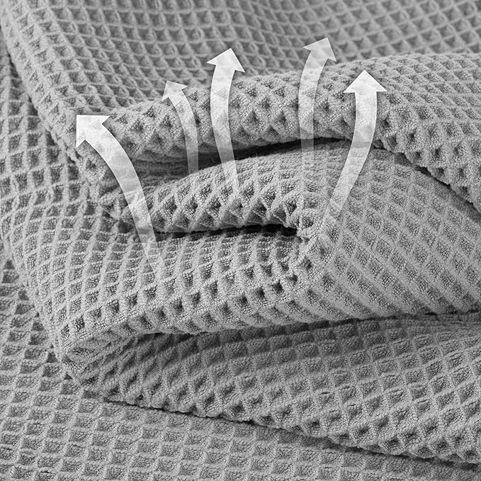 Microfiber Waffle Bath Towels, 4 Pieces, Soft, Absorbent, Fast Drying, Lint Free 430 GSM (Silver)