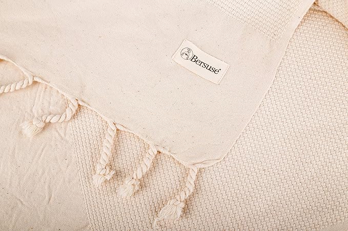 Bersuse 100% Cotton Ventura XL Throw Blanket for Couch - 100% Cotton - 60x90 Inches, Ivory