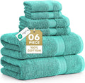 LANE LINEN 100% Cotton Bath Towel Set - 6 Pieces - Softer, Durable & Highly Absorbent - 2 Bath, 2 Wash cloths, 2 Hand Towels for Bathroom - Family Set, Premium Quality & OEKO-TEX Certified - Teal