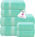 CASA COPENHAGEN Solitaire 6Pcs 100% Egyptian Cotton Large Designer Towels Gift Set- Aqua Blue, 600GSM, 2Bath 2Hand 2Washcloths, Bath Towels for Bathroom Set for Women & Men