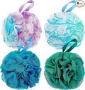 DadyMart Shower Loofah Sponge Pouf – XL Exfoliating Bath Puff Body Scrubber, Soft Mesh Shower Sponge with Reinforced Knot, Rich Lather, Set of 4 for Women and Men