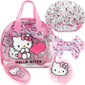 Hello Kitty Sanrio Shower Accessories Set, Kawaii Toiletry Bag with Shower Cap Headband Bath Sponge, Gifts for Girls, Teens, Women (Pink Hello Kitty)
