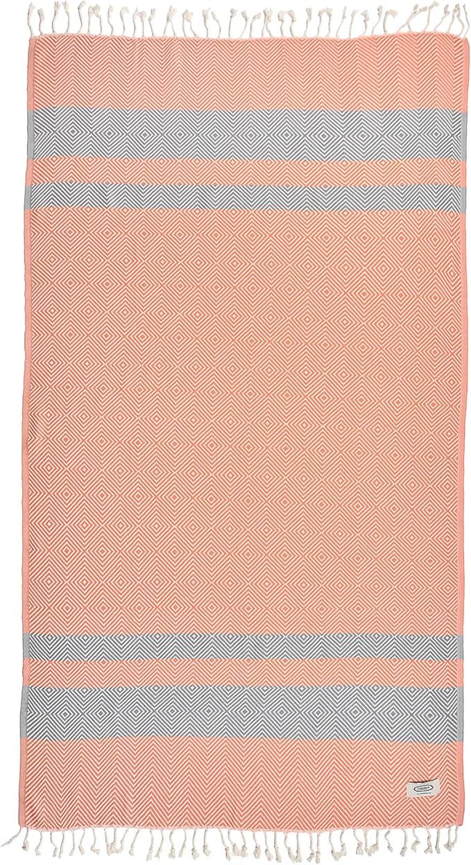 Beach Towel | Cotton Beach Towels, Easy to Carry, Sand Free, Highly Absorbent, Quick Dry, Turkish Towels for Travel Camping Bath Sauna Beach Gym Pool Yoga SPA by Lahammam, Design, Orange