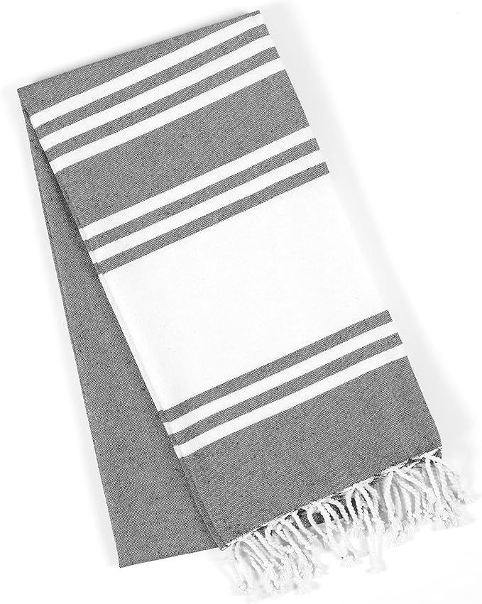 Goroly Home Cotton Turkish Peshtemal Beach Towel, Extra Large, Thin Quick Dry Sand Free Pool & Swim Towel, Bathing Blanket, Travel Essentials, (Charcoal, 36x71 Inches)