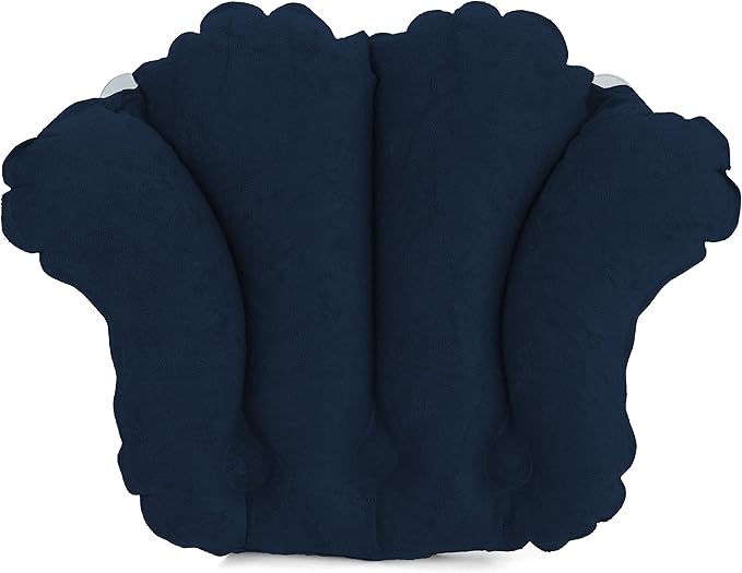 Deluxe Comfort Terry Cloth - Easily Inflatable with Secure Suction Cups - Hot Tub and Jacuzzi-Safe - Spa Quality - Bath Pillow 31012N Navy Blue