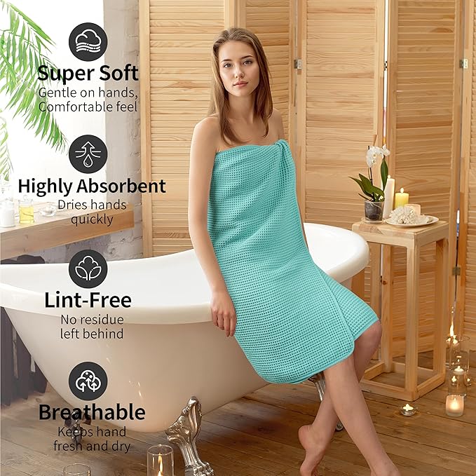 MICROFI New Microfiber Waffle Bath Towels, 2 Pieces, Oversized, Soft, Absorbent, Fast Drying, Lint Free 430 GSM (Turquoise)