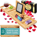 SereneLife Premium Foldable Bathtub Tray with Gift Box and Bow Set, Expandable Bath Tray, Unique House Warming Gifts, for Mom, Women, New Home, Wedding, Anniversary, Bridal Shower, Fit for All Tub