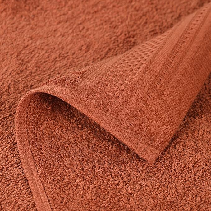 Superior Honeycomb Cotton Medium Weight Towels, for Guest Bath, Master Bathroom, Shower, Quick Dry, Adults, Home Essentials, Textured Waffle Border, Assorted Towel Set, 6 Piece Towel Set, Rust