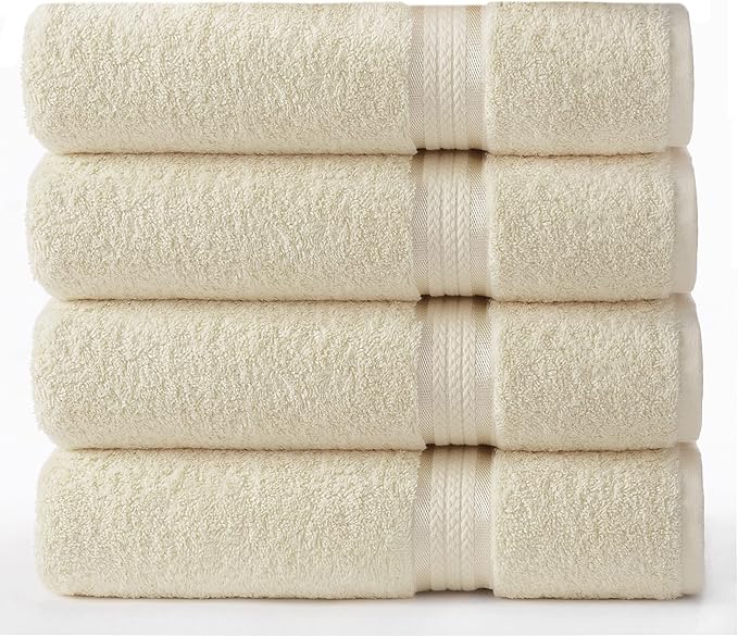 COTTON CRAFT Ultra Soft Bath Towels - 4 Pack XL Bathroom Towel Set - Oversized 30x54 - Absorbent Everyday Luxury Hotel Bathroom Spa Gym Shower Beach Pool Travel Dorm - 100% Cotton - 580 GSM - Ivory