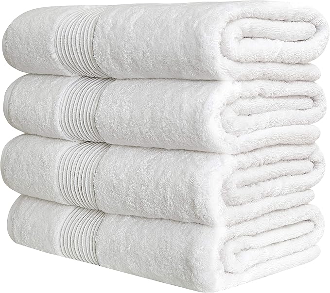 Luxury Oversized Bath Towels | 650 GSM, 34" x 56" | Hotel Quality, Soft & Highly Absorbent | Quick Dry, Thick, Combed Cotton Bathroom Towels | White - 4 Pack