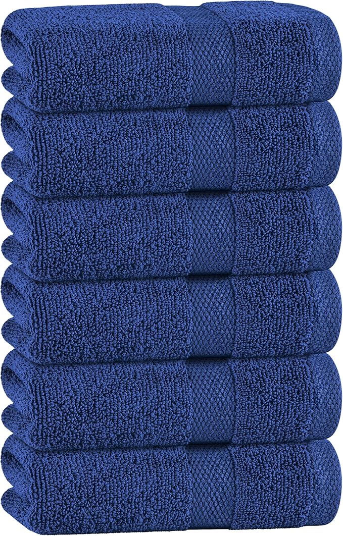 White Classic Navy Hand Towels for Bathroom [6 Pack] Cotton Hand Towel Bulk for Gym, Kitchen and Spa, 16x27 Inches Soft Highly Absorbent Quick Dry Terry Salon Towels