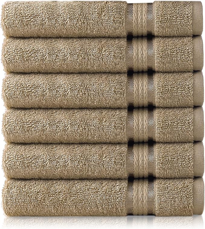 COTTON CRAFT Ultra Soft Hand Towels - 6 Pack - 16x28-100% Cotton Face Towel Set - Absorbent Quick Dry Everyday Luxury Hotel Bathroom Kitchen Spa Gym Shower Pool Camp Travel Picnic - 580 GSM - Linen