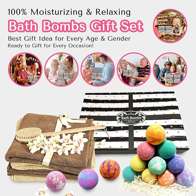Bath Bombs Gift Set for Women and Men. 24 Luxury Bath Bombs Individually Wrapped Bulk Box. Moisturizing Organic Bath Bombs for Women, Men and Kids! Best Bath Bomb Set for Teens Too! Gifts for Him