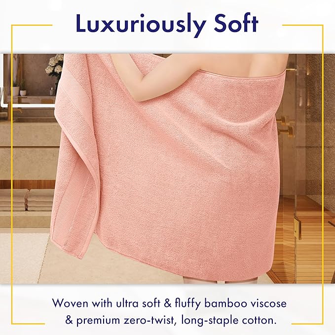 Alusa Home Ultra Soft & Plush Viscose from Bamboo Bath Sheets - 700 GSM Pack of 2 - Extra Large 70x35 in - Super Absorbent & Quick Drying (Blush Pink)