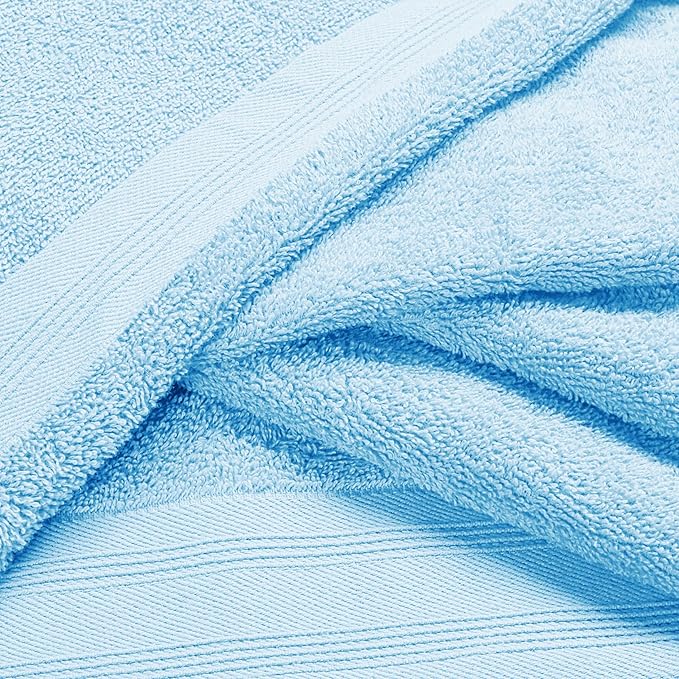 Ultra Soft 3 Pack Cotton Towel Set, Contains a Bath Towels 28x55 inch, a Hand Towels 16x24 inch & a Wash Coths 12x12 inch, Ideal Everyday use, Compact & Lightweight - Sky Blue, Medium