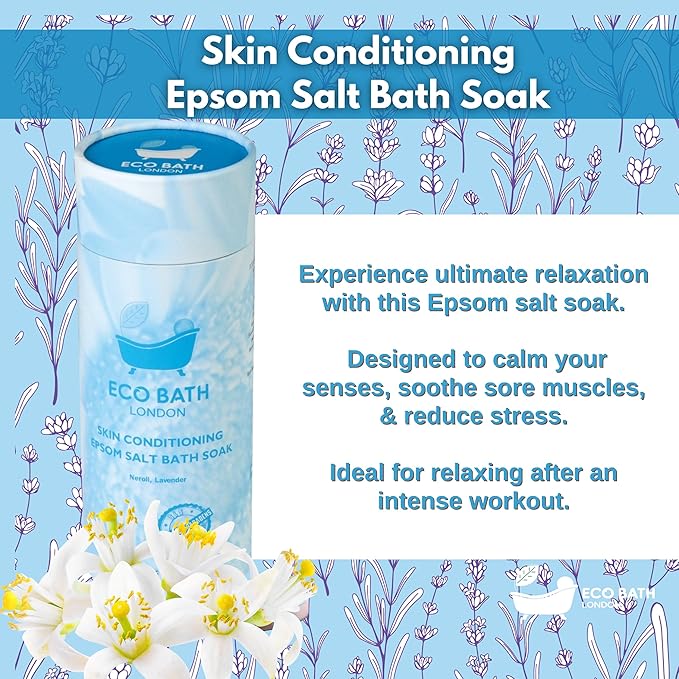 Eco Bath London Skin Conditioning Epsom Salt Bath Soak – Tube 2.2 LB (1kg) | Made in UK | Magnesium Bath Salts with Neroli and Lavender Oils | Epsom Salts for Skin Care and Relaxation