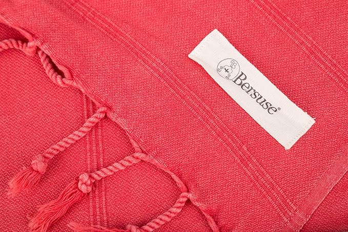 Bersuse 100% Cotton Troy XL Throw Blanket for Couch - 100% Cotton Lightweight Durable Throw Blanket, Big Blanket for Sensitive Skin, Decorative and Versatile - 59x81 Inches, Coral