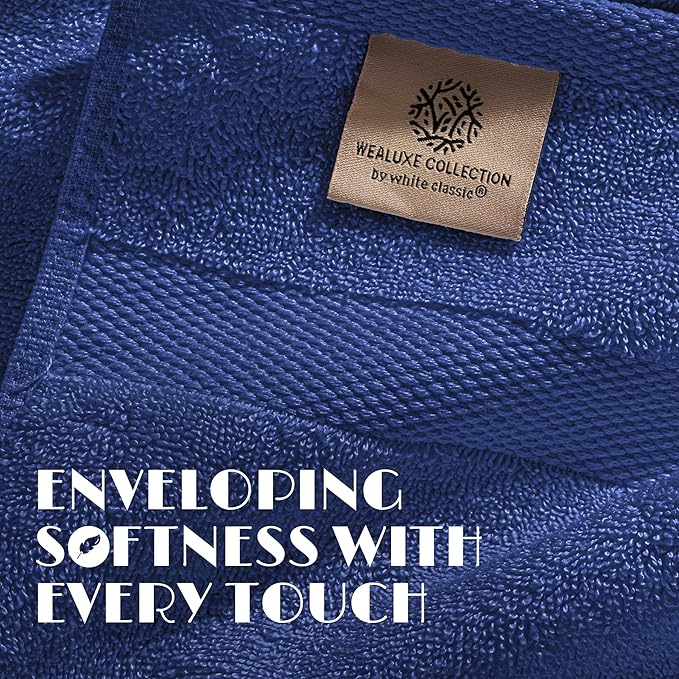 White Classic Navy Hand Towels for Bathroom [6 Pack] Cotton Hand Towel Bulk for Gym, Kitchen and Spa, 16x27 Inches Soft Highly Absorbent Quick Dry Terry Salon Towels