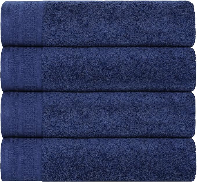 Superior Honeycomb Cotton Medium Weight Towels, for Guest Bath, Master Bathroom, Shower, Quick Dry, Adults, Home Essentials, Textured Waffle Border, Towel Set, Bath Towels, Set of 4, Navy Peony