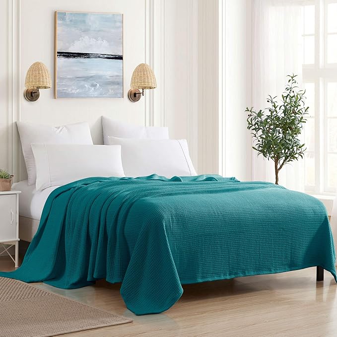 Sweet Home Collection 100% Fine Cotton Blanket Luxurious Weave Stylish Design Soft and Comfortable All Season Warmth, King, Teal (Pack of 6)