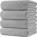 POLYTE 430 GSM Microfiber Oversize Quick Dry Lint Free Bath Towel, 60 x 30 in, 4 Pack (Waffle Weave)