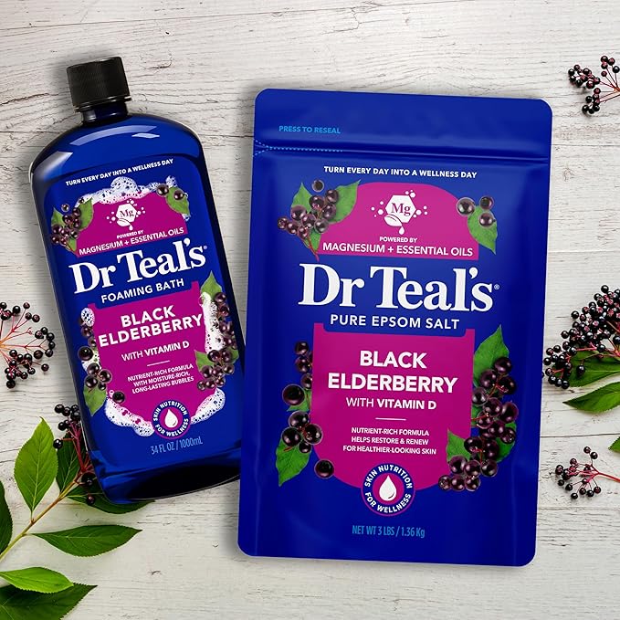 Dr Teal's Epsom Salt Magnesium Soak, Black Elderberry with Vitamin D, 3 lbs
