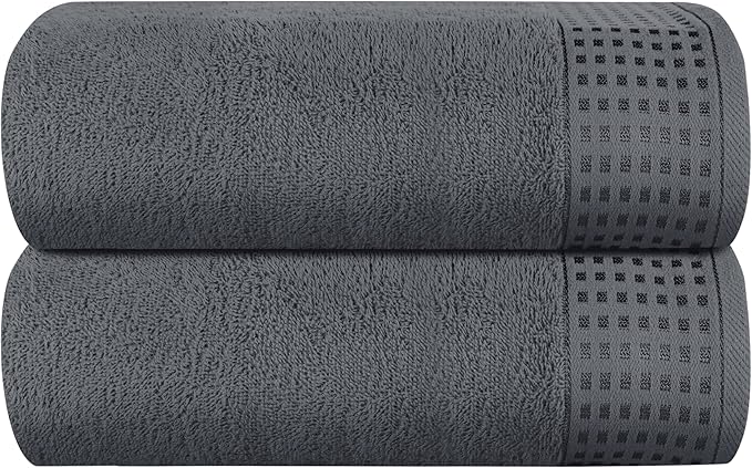 GLAMBURG 100% Cotton Oversized 2 Pack Bath Sheets 35x70, Ultra Soft Highly Absorbant Compact Quickdry & Lightweight Large Bath Sheet Set, Ideal for Gym Travel Camp Pool - Charcoal Grey