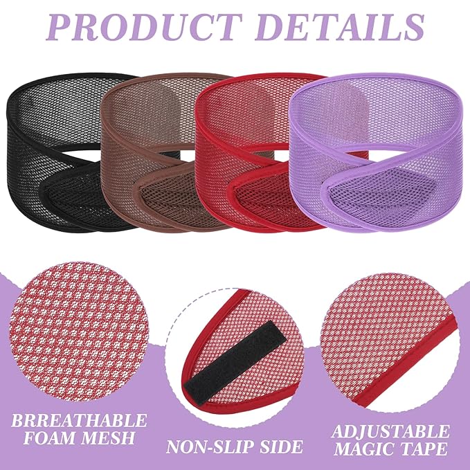 CIATBYYJ 4Pcs Mesh Hair Wraps, Thicker Soft Head Wraps for Black Women, Adjustable Stretchable Wrap Cap for Women Long Short Hair, Non-slip Washable Mesh Hairs Wrap for Makeup Washing Sleeping Spa