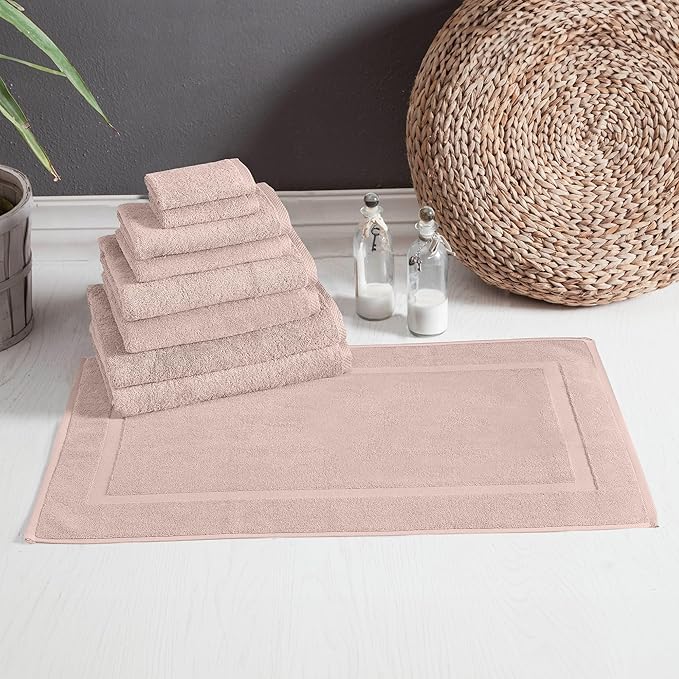 Classic Turkish Towels CTT - 9 Piece Premium Towel Set, 100% Turkish Cotton, Highly Absorbent & Comfy, Includes 2 Bath Towels, 2 Hand Towels, 2 Washcloths, 2 Bath Sheets & 1 Bath Mat | (Rose)