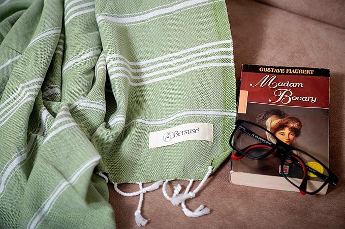 Bersuse Towels Anatolia XL Beach Blanket Throw Blanket Turkish Towel 100% Cotton Extra-Large Quick-Dry Lightweight Premium Peshtemal Towel - 61x82 Inches, Olive Green (Set of 3)
