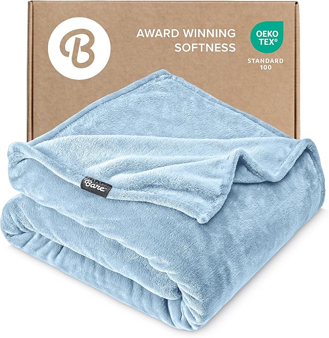 Bare Home Fleece Blanket - Kid Size - Ultra-Soft Lightweight for Bed, Sofa, and Couch - Luxury Microplush - Cozy Warm Blanket (Kid, Light Blue)
