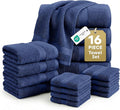 LANE LINEN Luxury Cotton Bath Towel Set - 16 Piece - Low Twist, Soft & High Absorbency - 4 Bath, 8 Wash cloths, 4 Hand Towels - Classic Hotel Quality, Durable & Ideal for Modern Bathrooms - Navy Blue