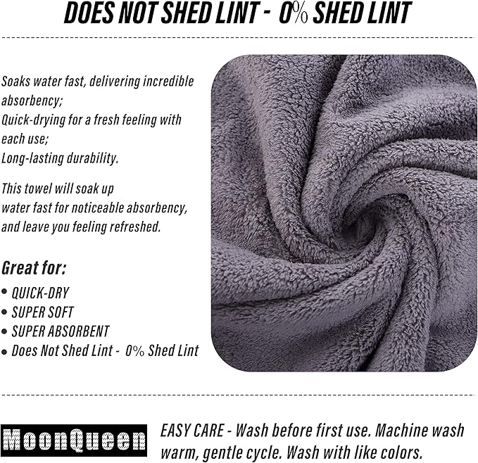 MOONQUEEN 6 Pack Premium Hand Towels - Quick Drying - Microfiber Coral Velvet Highly Absorbent Towels - Multipurpose Use as Hotel, Bathroom, Shower, Spa, Hand Towel 16 x 28 inches (Light Grey)