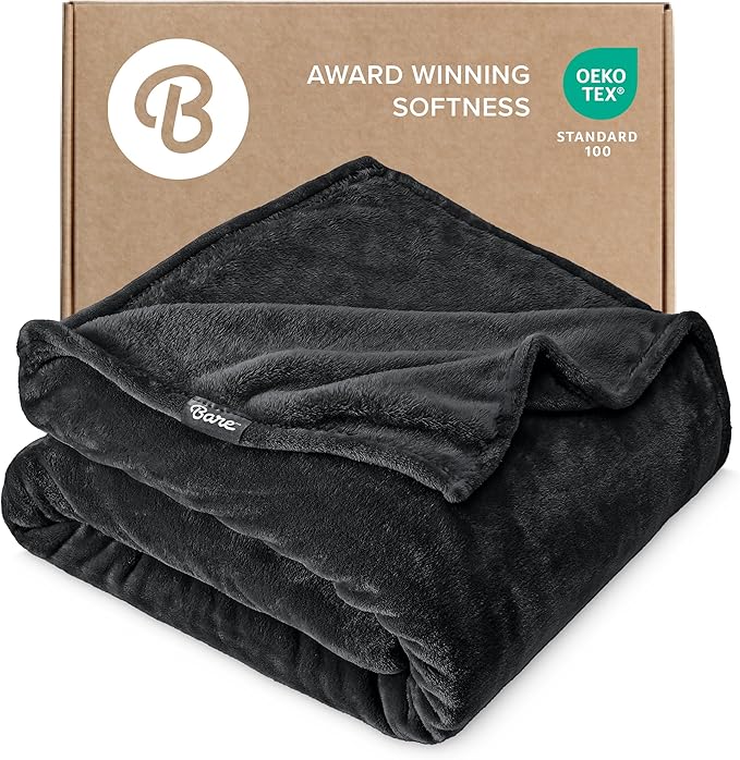 Bare Home Fleece Blanket - Throw/Travel - Ultra-Soft Lightweight for Bed, Sofa, and Couch - Luxury Microplush - Cozy Warm Blanket (Throw/Travel, Black)
