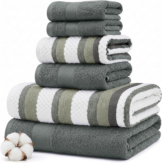 Modern Threads Pax 6-Piece Reversible Yarn Dyed Jacquard Towel Set - Bath Towels, Hand Towels, & Washcloths - Super Absorbent & Quick Dry - 100% Combed Cotton, Ivy