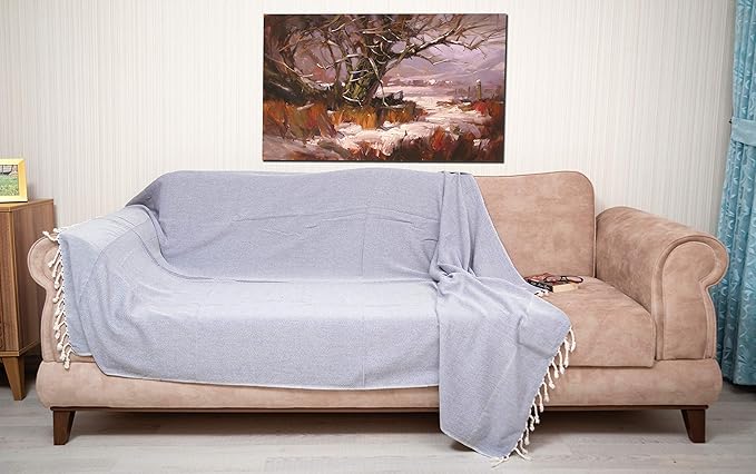 Bersuse 100% Cotton Ventura XL Throw Blanket for Couch - 100% Cotton - 60x90 Inches, Dark Blue