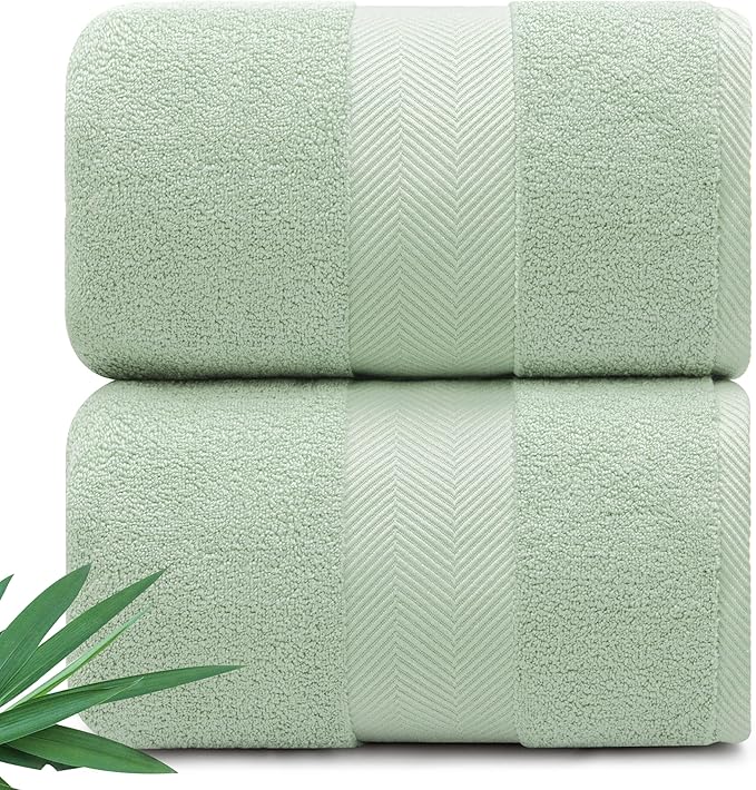 Alusa Home Ultra Soft & Plush Viscose from Bamboo Bath Sheets - 700 GSM Pack of 2 - Extra Large 70x35 in - Super Absorbent & Quick Drying (Eucalyptus Green)