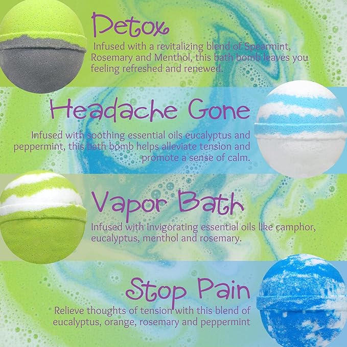 The Soap Lady Therapeutic Bath Bombs - Stop Pain, Vapor Bath, Detox, and Headache Gone - 4 Pack