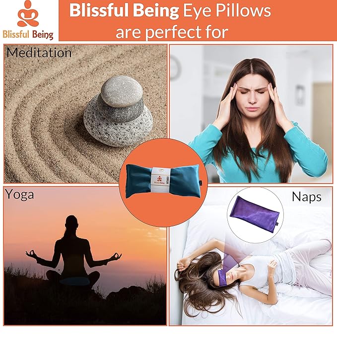 Lavender Eye Pillow | Hot or Cold Weighted Satin Eye Mask perfect for Sleeping, Yoga, Meditation | Gifts for Women, Birthday, Teachers | Natural Herbal Relaxation | Made in USA (Silver)