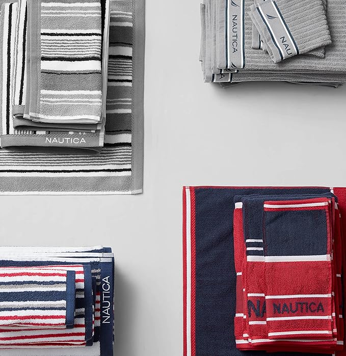 Nautica - Bath Towels, 100% Soft & Absorbent Fluffy Cotton, Highly Absorbent & Quick Dry, Cotton Bathroom Towels (Signature Grey, 6 Piece)