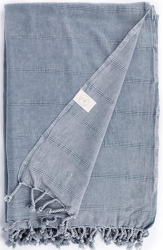 Bersuse 100% Cotton Troy XL Throw Blanket for Couch - 100% Cotton Lightweight Durable Throw Blanket, Big Blanket for Sensitive Skin, Decorative and Versatile - 59x81 Inches, Grey