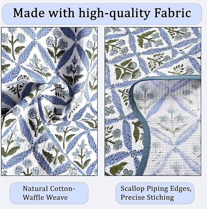 Ridhi Block Print Light Steel Blue Cotton Spa/Beach Towel 27"x54" Set of 2 Handmade Bath Towel, Quick Dry Turkish Style Bath, Soft Absorbent Luxury Towel for Home, Gym & Spa, Boho Bathroom Décor