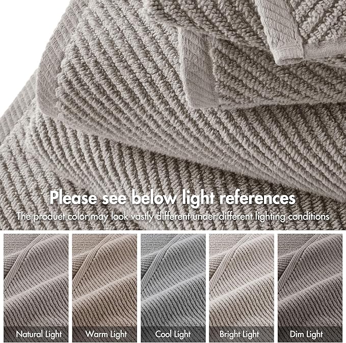 Madison Park Bathroom Towel Set of 6 Diagonal Ribbed, Grey 100% Cotton Quick Dry & Absorbent| 2 Bath 30" x 56"| 2 Hand 18" x 28"| 2 Washcloths 13" x 13"| Zero Twist, 500 GSM, Oeko-TEX